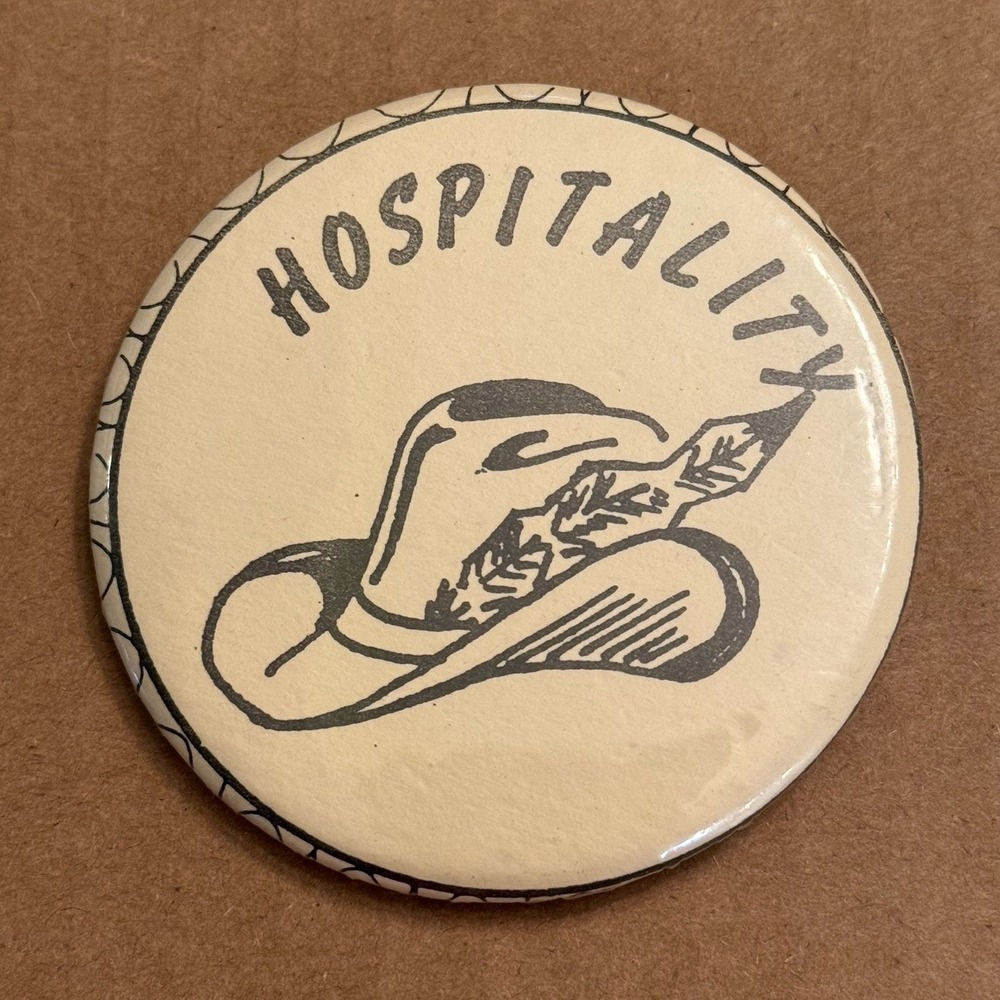 Cowboy Hat Hospitality Western Pinback Button Pin Round Circle Vintage